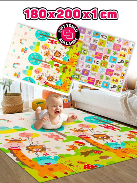 Circle Toys-Çift Taraflı Katlanabilir Oyun Halısı(Hayvanlar)180×200 cm