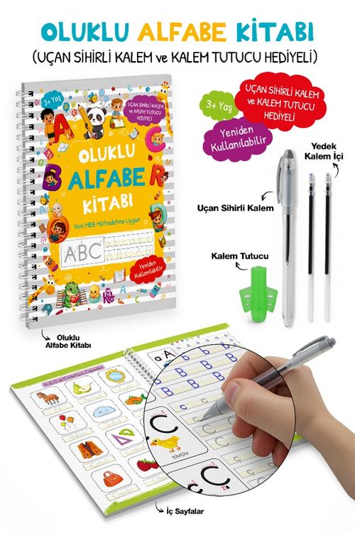 Oluklu Alfabe Kitabı ( Uçan Sihirli Kalem ve Kalem Tutucu Hediyeli )